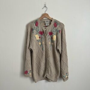 Vintage Northern Reflection Pink & Yellow Floral Embroidered Cardigan Sweater